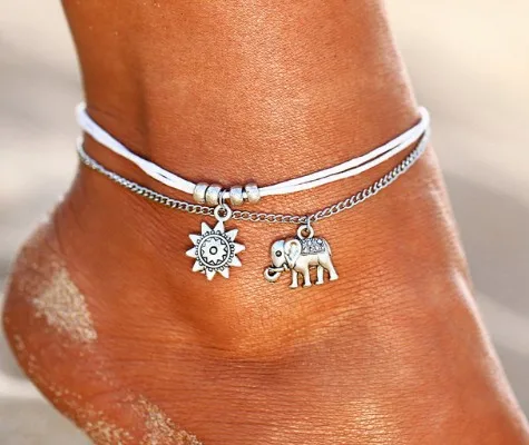 

Vintage Star Elephant Anklets Bracelet For Women Boho Pendent Double Layer Anklet Bohemian Foot Jewelry Gift bohemian jewelry