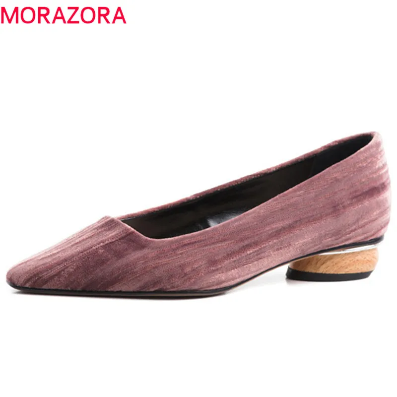 

MORAZORA 2019 new arrival women pumps high quality velvet spring summer shoes pointed toe square heels single shoes woman