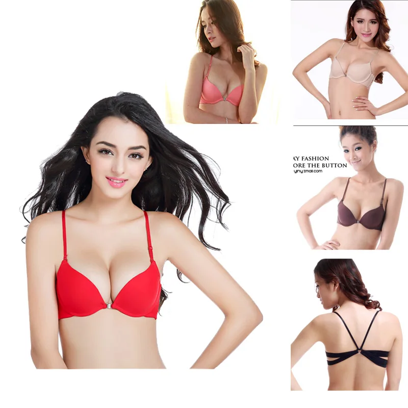

Yenlice AB cup Sexy Women push up Bra Front Closure The Back Y-line Straps Bra Young Girls Bra Gathered Temptation Underwear