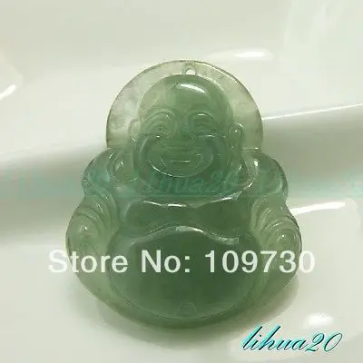 

dh 0051 100% Natural green jade real Hand-carved Buddha necklace bless pendant
