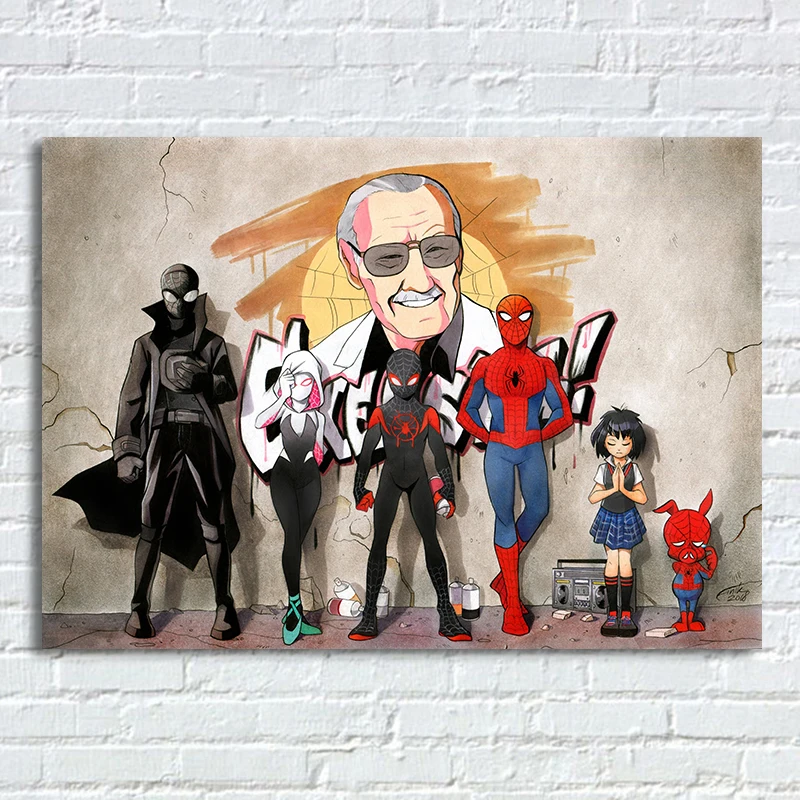 

Comics Poster Movie Spider-Man Into The Spider-Verse Film Picture Peni Parker Spider-Gwen Spider-Ham Stan Lee Wall Art Prints