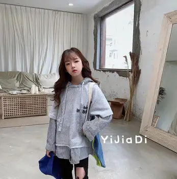 

2019 hot sale girls patchwork t-shirt auutmn fashion cotton girls hooded sweatshirt 4-9t B948