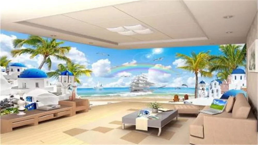 3d Wallpaper Smooth Sailing Beach Coconut Boat Sailing Living Room Bedroom Background Wall Decoration  Wallpaper
