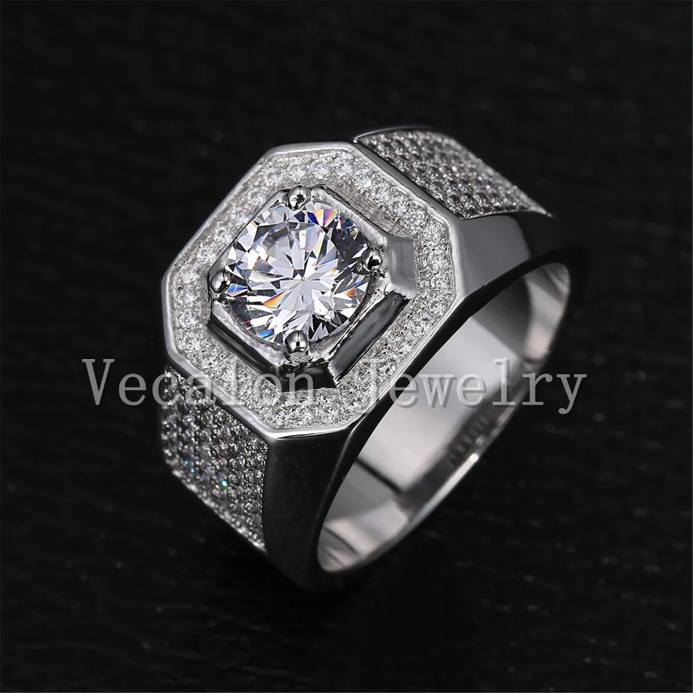 Vecalon, мужское обручальное кольцо, пасьянс, 3ct, AAA, Cz, AAAAA, циркон, камень, 10KT, белое золото, заполненное, обручальное кольцо для мужчин, Sz 7-13