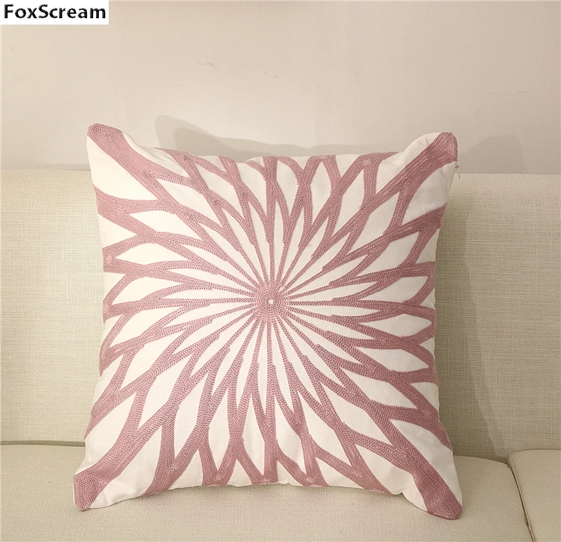 Вышитый Чехол для подушки домашний декор, серого и розового цвета; с геометрическим рисунком наволочка серый квадратный алмаз вышивка подушка для дивана размером 45*45 см - Цвет: J