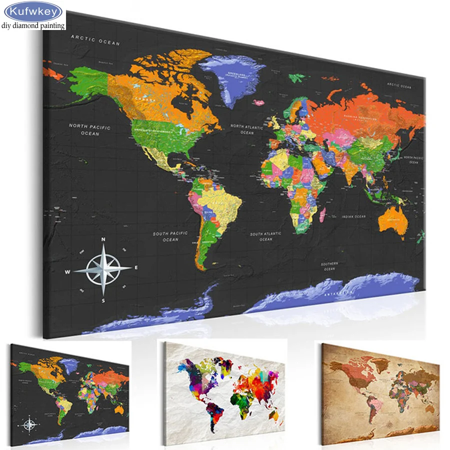 

DIY Diamond Painting Cross Stitch Colorful World Map 5D Full Drill Mosaic Embroidery Beaded Square Rhinestones Home Decor