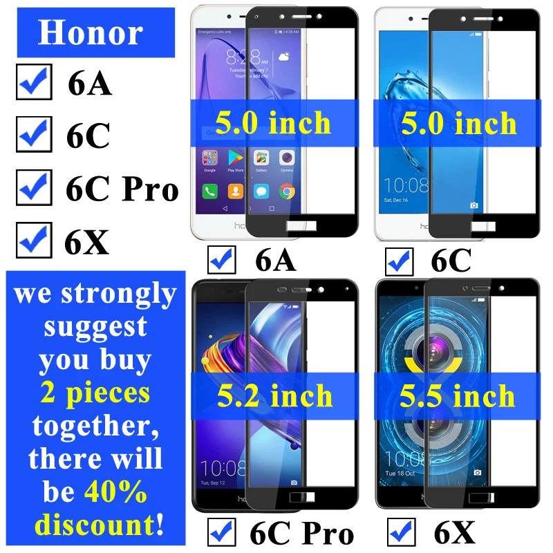 Защитное стекло на Honor 6a 6c Pro Защитная Броня 6x закаленное Honer 6 A C X защита для экрана