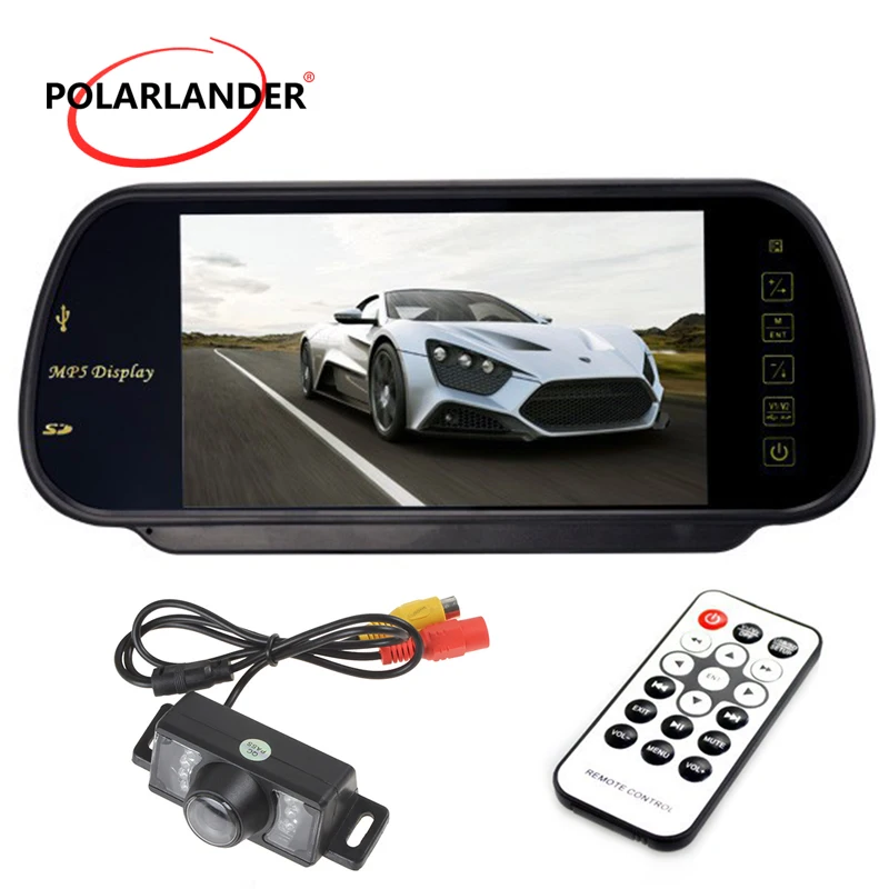 7 дюймовый TFT экран 12 24 в разъем MP5 USB/SD/FM зеркало заднего вида HD дисплей система