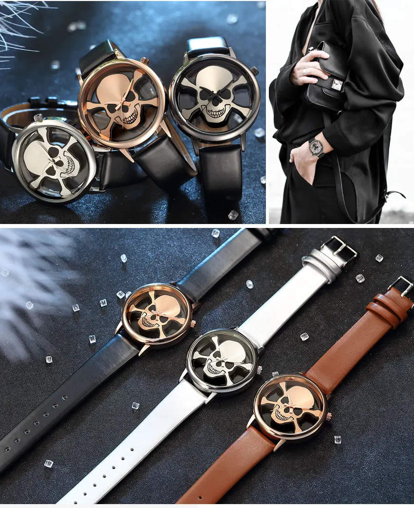 GEEKTHINK дизайн черепа аналоговые полые Стильные наручные часы кварцевые женские часы Модные женские повседневные часы женские часы для девочек подарок