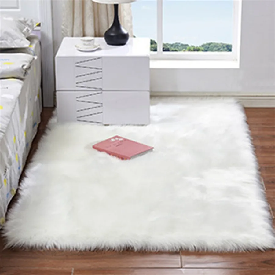 

3 Sizes Soft Rectangle Faux Sheepskin Rug Fluffy Plush Sofa Carpet House Living Room Bedroom Carpet Shaggy Area Rug Floor Mat