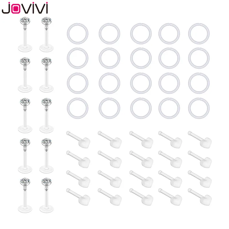 

Jovivi 16G 50PCS Clear Flexible Acrylic Nose Piercing Ring Bioflex Stud Helix Tragus Cartilage Earrings Labret Monroe Medusa Stu