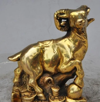 

Chinese fengshui brass Wealth Yuanbao money coin Zodiac Sheep Goat lucky Statue