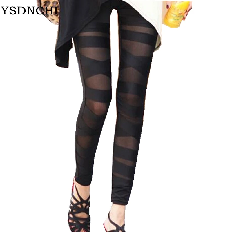 leggings for women YSDNCHI Woman Pencil Pant Sexy Leggings Fashion Ripped Bandage Trousers Black Lace Cut-out Girl Patchwork Street tiktok leggings amazon Leggings