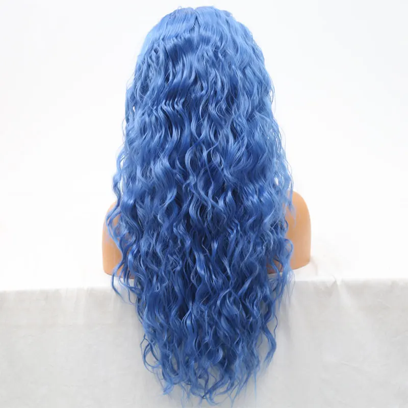 Bombshell надувной кудрявый Небесно-Голубой Синтетический ручной завязанный парик на кружеве бесклеевой термостойкий волоконный волос натуральный волос для женщин