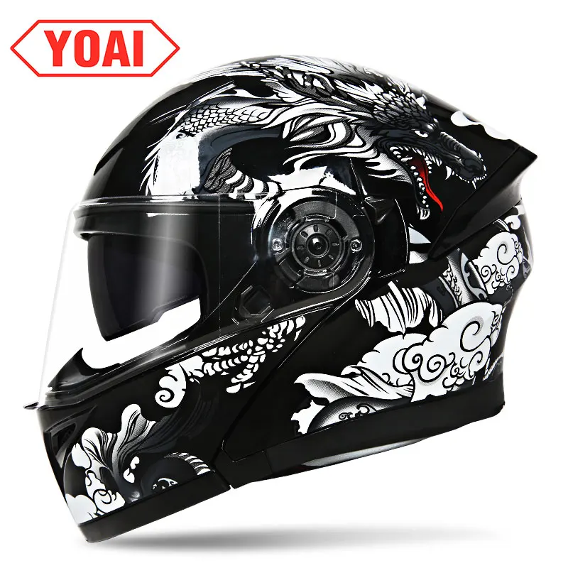 YOAI moto rcycle шлем двойной vsior анфас мото шлемы Filp Up Casco Racing Capacete с внутренним солнцезащитным козырьком - Цвет: 9