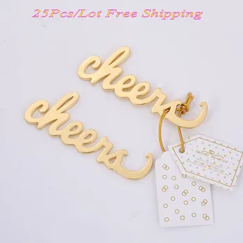 

(25 Pieces/lot) Gold Wedding decorations of Cheers Antique Bottle Opener Wedding souvenirs for Event and party favors