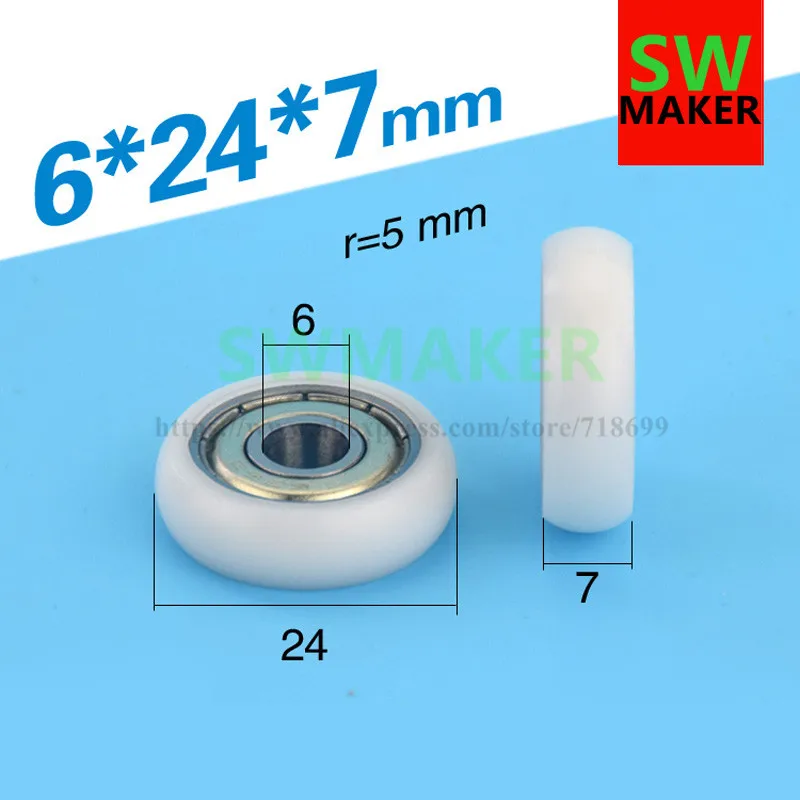 Polia de Rolamento com Câmera Esférica Rolo de Poliformaldeído Pom Gaveta 6x24x7 mm m6 x 24×7 mm 10 Peças
