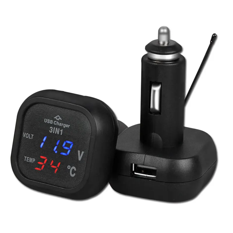 3 в 1 Автомобильный термометр двойной дисплей светодиодный цифровой Авто USB