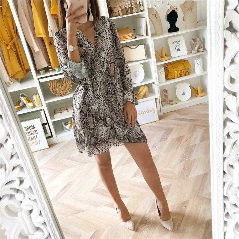 

Fashion Crepe Print Dress Sexy V-Neck Butterfly Sleeve Bandage Dress Women Spring Autumn Mini Dress