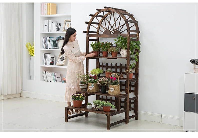 

Home Veranda wood Flower Display Shelf, Indoor Plant Wire Rack Stand plant pot display flower rack wood