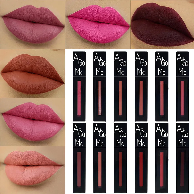 

12color Square Tube Matte Lipstick Non-stick Cup Matte Lipstick Waterproof Non-fading LipGloss Liquid Cosmetics Sexy Moisturizes