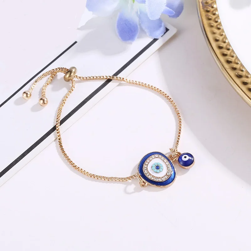 

New Fashion Heart Blue Evil Eye Bracelet Charm Trendy Adjustable Bracelet For Woman Trendy Gold Chaim Evil Bracelet Jewelry Gift