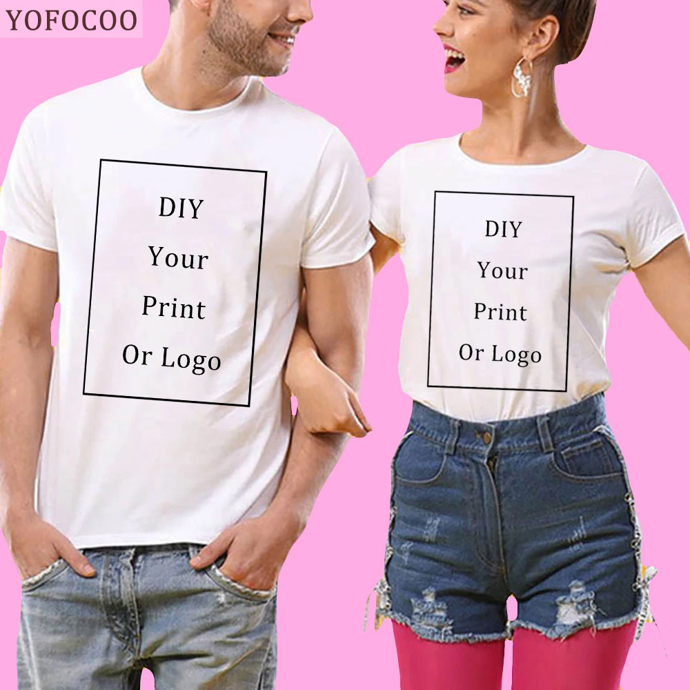 

YOFOCOO Customized Print T-Shirt for Couples DIY Your like Photo or Logo Top Tees T-shirt Womenen's Plug Size Fashion T-Shirt