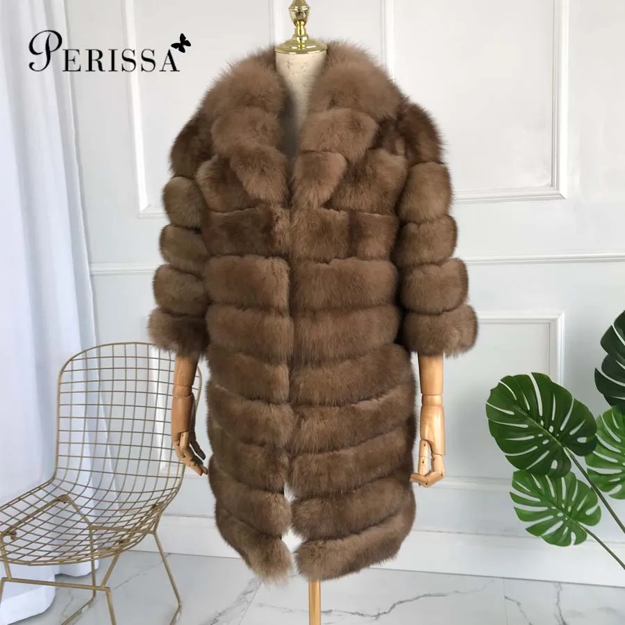 

Women Warm Real Fox Fur Coat Medium long Winter Fur Jacket Genuine Fox Fur Coat jacket with stand collar turndown collar