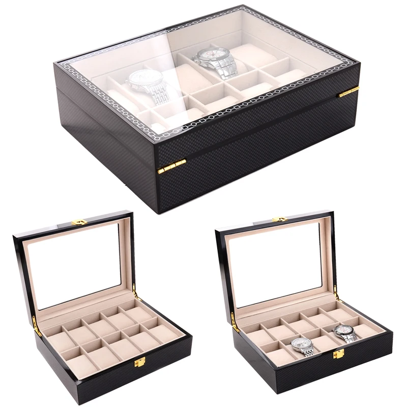 

10 Grids Handmade Carbon Fiber Watch Box Watch Case Clock Box Time Box for Watch Organizer