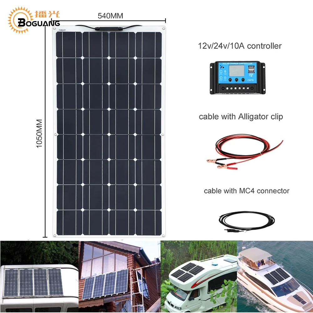 100 Вт монокристаллический полугибкий элемент солнечная панель комплект солнечных модулей+ 12 В 10 А ШИМ контроллер зарядное устройство для аккумулятора вода