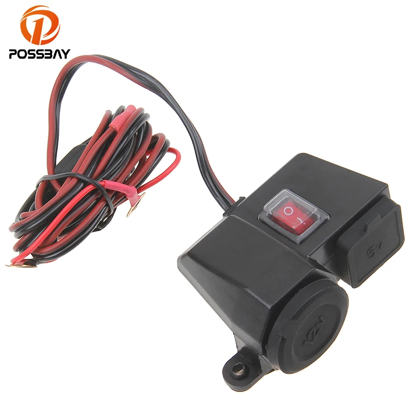 

POSSBAY Motorcycle Waterproof Adapter Dual USB Motorcycle Cell Phone GPS Cigarette Lighter Charger On/Off Switch