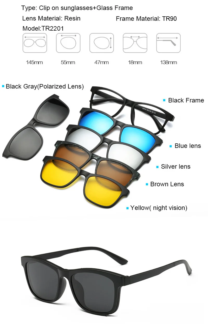 Новые включают оправу поляризованные прикрепляемые Солнцезащитные очки Мужские TR90 корректирующие солнцезащитные очки на заказ линзы магнитные зажимы очки ночного видения магнит привода