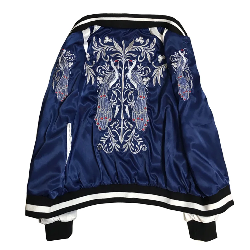 

2018 Spring Autumn Clothes Silk and Satin Baseball Jackets on Both Sides Wear Short Jacket Heavy-duty Embroidered Couple Jackets