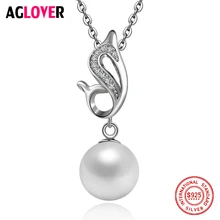 925 Silver Necklace Charming Women Round 10mm Natural Pearl Pendant Necklace 100% Sterling Silver Luxury Jewelry