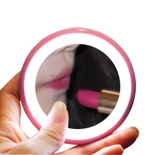 1pc LED Lighted Makeup Mirror Mini 500mA USB Charge Pocket Round Mirror Pink Blue Lady Apply Cosmetic Grow In Dark Gift A188