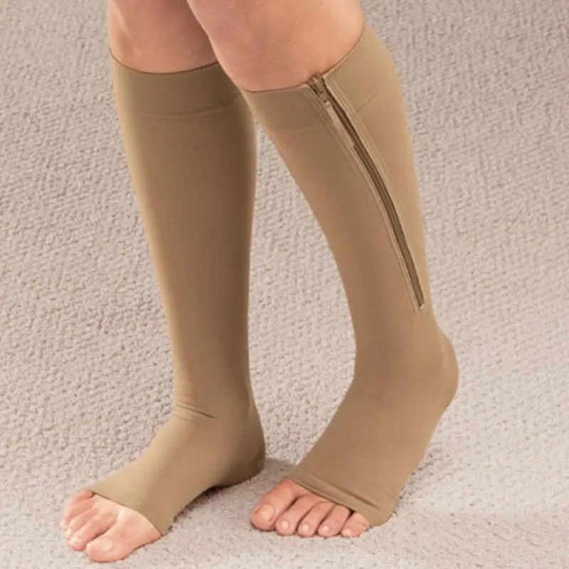 Молния компрессионный молния поддерживающий ногу колено открытый носок Тонкие гетры ремонт ног для мужчин и женщин