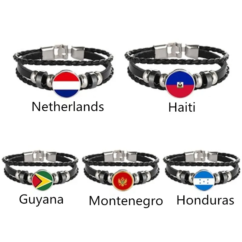 

Guyana Haiti Netherlands Montenegro Honduras Flag Multilayer Leather Bracelet Fashion Bracelet Men and Women Jewelry