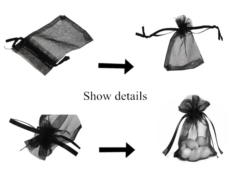 50pcs 7x9 9x12 10x15 13x18 15x20CM White Organza Gift Bags Jewelry Packaging Bags Wedding Party Decoration Drawable Gift Bag 6Z