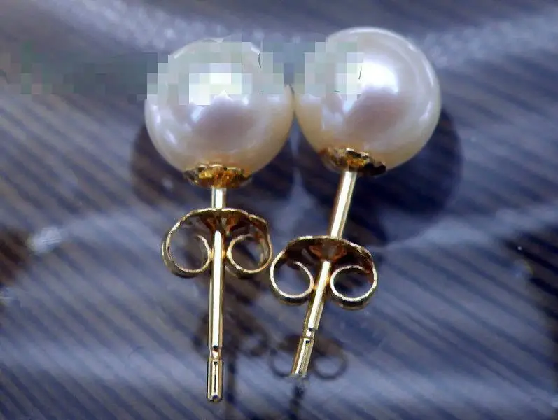 

Free Shipping >>>>18k Solid Yellow Gold 6.5mm Round White Akoya Pearls Stud Earring