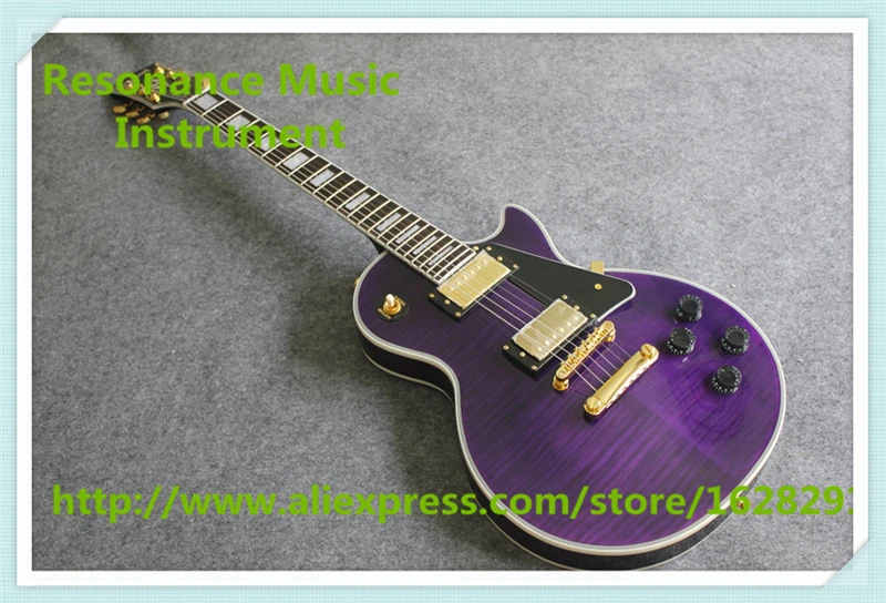 

New Arrival Purple Flamed Maple Finish LP Electric Guitar China Black Plate G Custom Guitar