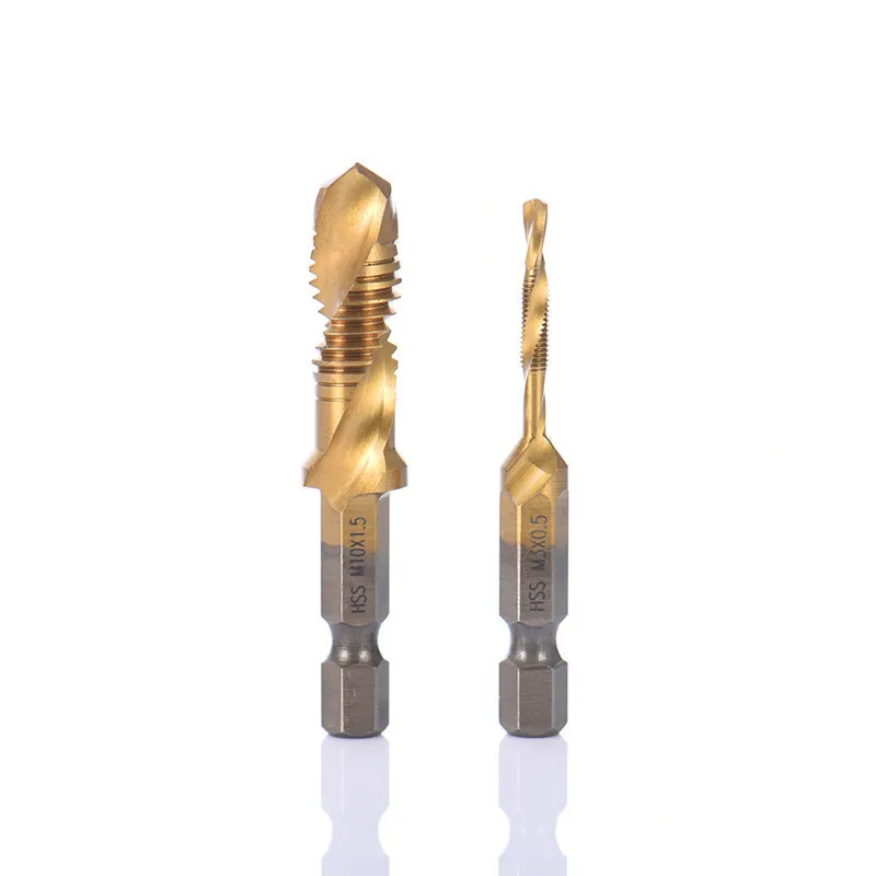 Titanium Hand Tap Boren Hex Schacht Hss Schroef Spiraal Punt Draad Metrische Plug M2 M3 M4 M5 M6 M8 M10 Fit Metalen Staal 6pcs