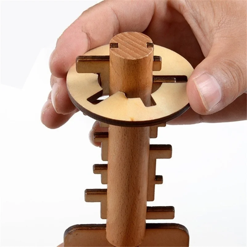 Wooden Toy Unlock Puzzle Key Classical Lock Toys For Intellectual Educational YU 