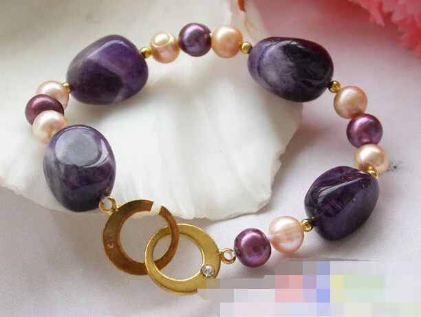 

FREE SHIPPING>>>@@ > 01411 nature egg amethyst pink freshwater pearl BRACELET