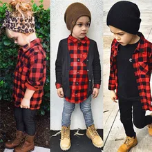 Г., осенняя рубашка с длинными рукавами для маленьких мальчиков и девочек блуза в клетку красного и черного цвета хлопковая одежда От 1 до 7 лет Детская рубашка