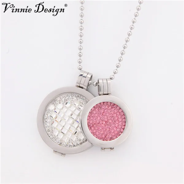

Vinnie Design Jewelry My Coin Sets with 33mm Rumba Crystal and 25mm Pink Crystal Coins Stainless Steel Silver Pendants Necklaces
