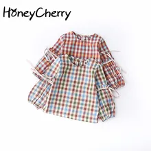 Клетчатая рубашка для девочек Новая Детская куртка с длинными рукавами в Корейском стиле на весну и осень Блузка для девочек