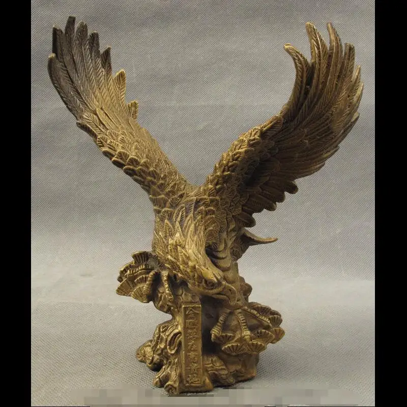 

wan67104023+++8" Chinese Bronze Bird Open Wings Fly Eagle Hawk Lanneret On Pine Tree Statue