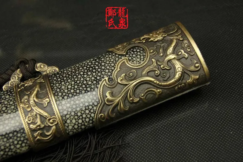 Китайский дамасский меч класса А, сталь, античная бронза, Цин Дао, настоящая кожа Rayskin, ножны, ручная работа, острые, поставка, мечи с двумя ручками