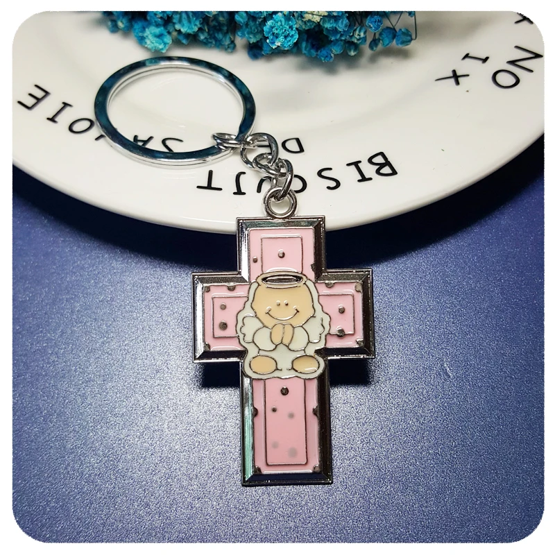 

GRANDBLING Christian Angel Keychain Enamel Key Ring Cross Key Holder Gift