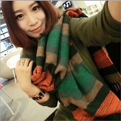 

New Fashion Winter Scarf High Quality Shawls And Scarves Knitted Blanket Scarf Warm Striped Scarf Free Shipping TKS003-green